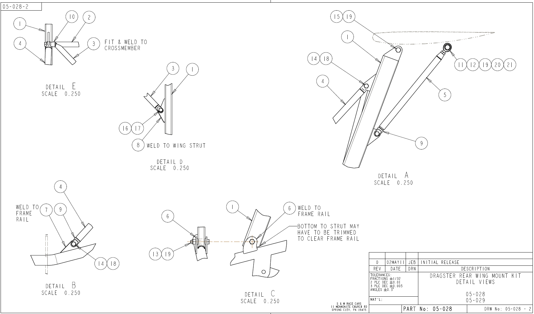Dragster Wing Mounting Kit for up to 48" Above Top Frame Rail 05-029