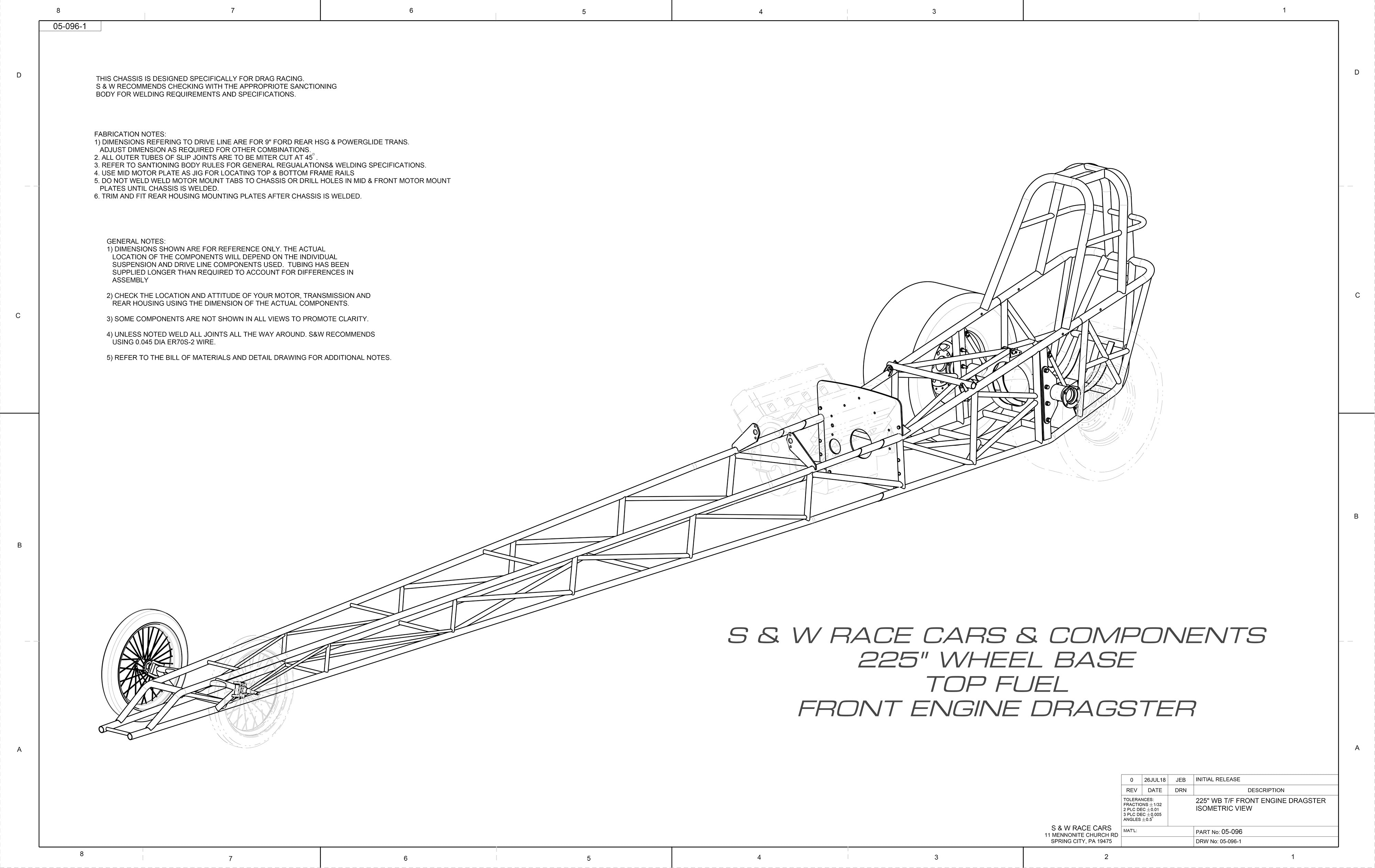 225" Wheel Base Top Fuel Front Engine Dragster Blueprint