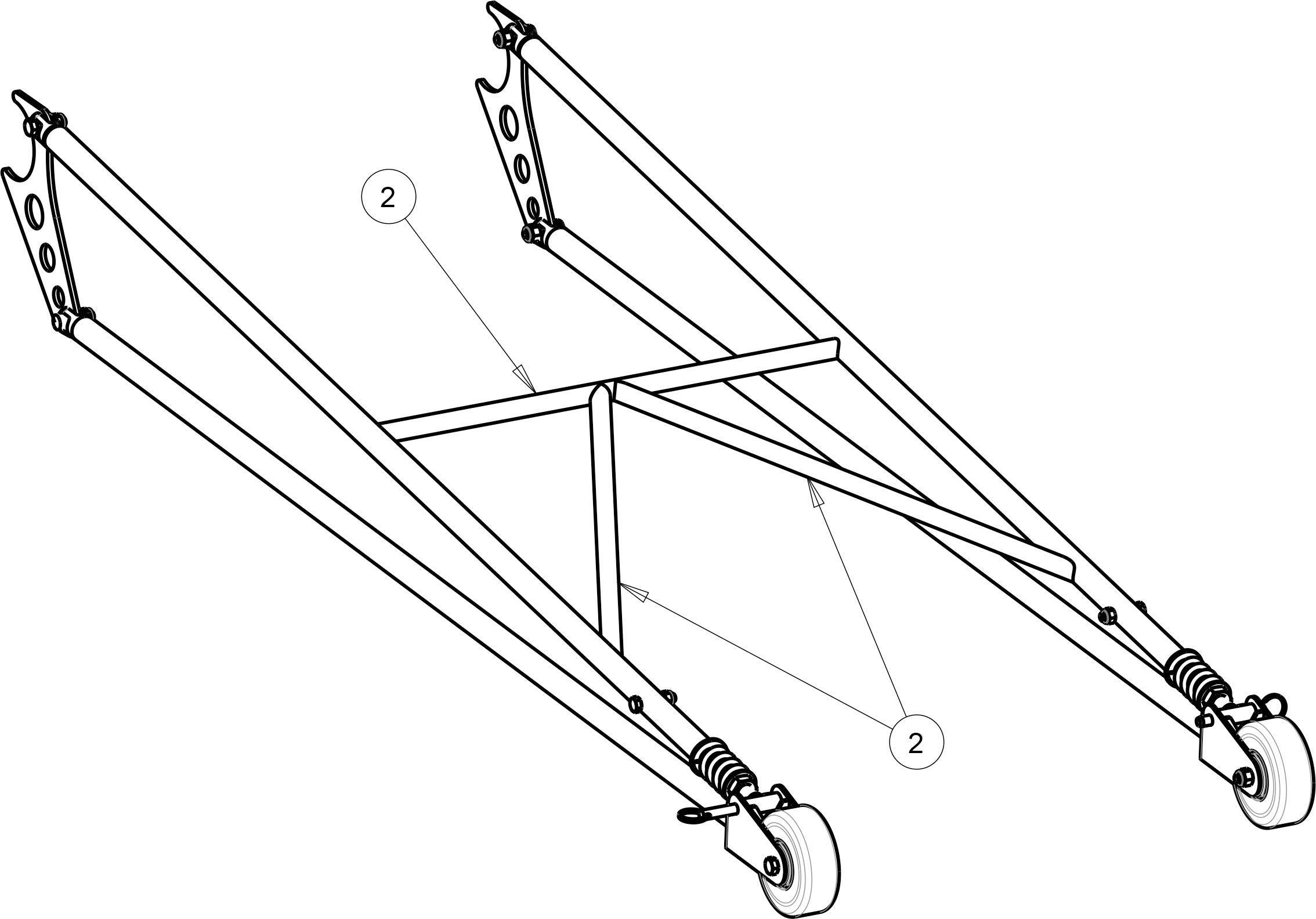 Wheelie Bar Up To 60" Long, Tubular, Spring Loaded, 2x3 Back Brace