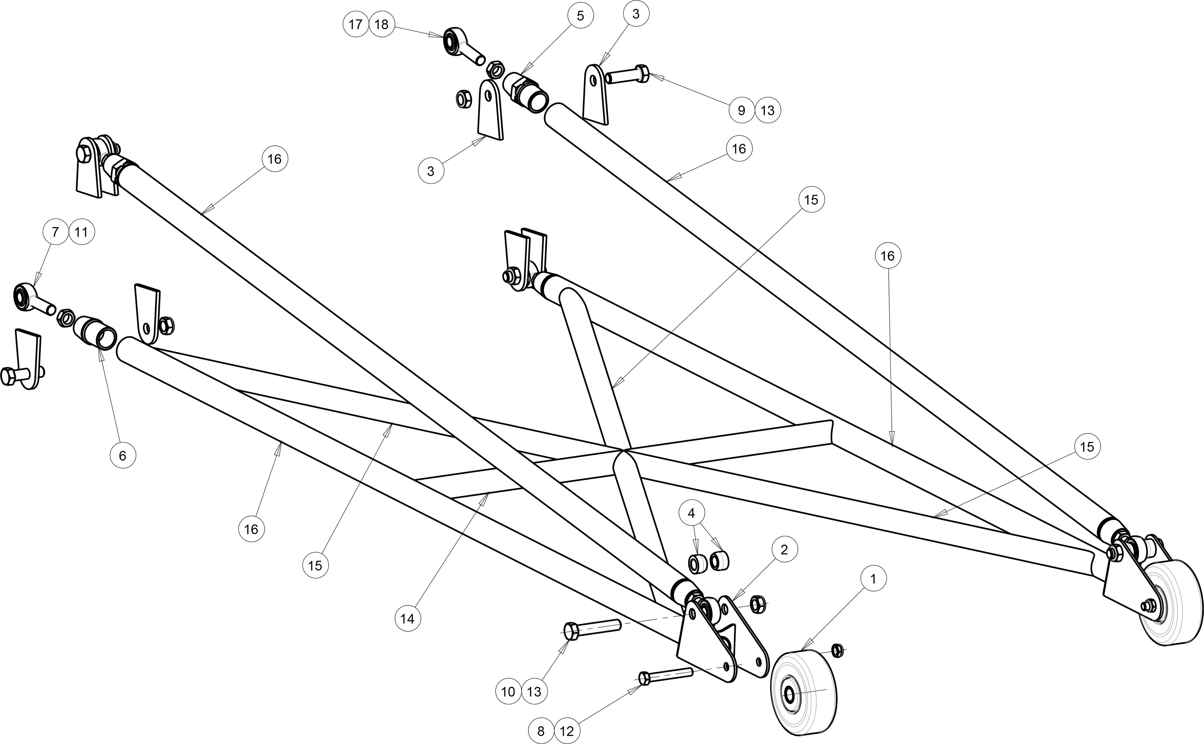 85" Wheelie Bar Kit With Quick Adjustments, Unwelded