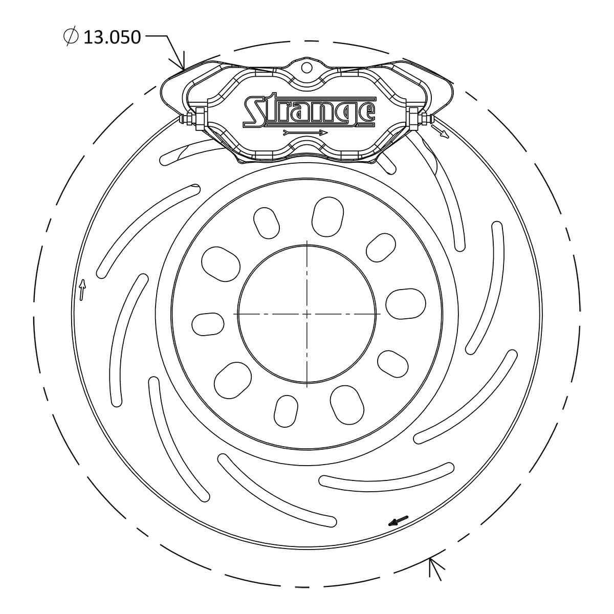 Strange Pro Series Rear Brake Kit | For Big Ford / Early Big Ford Housing Ends | 1 Pc Rotors, 4 Piston Calipers & DTC-30 Semi Metallic Pads
