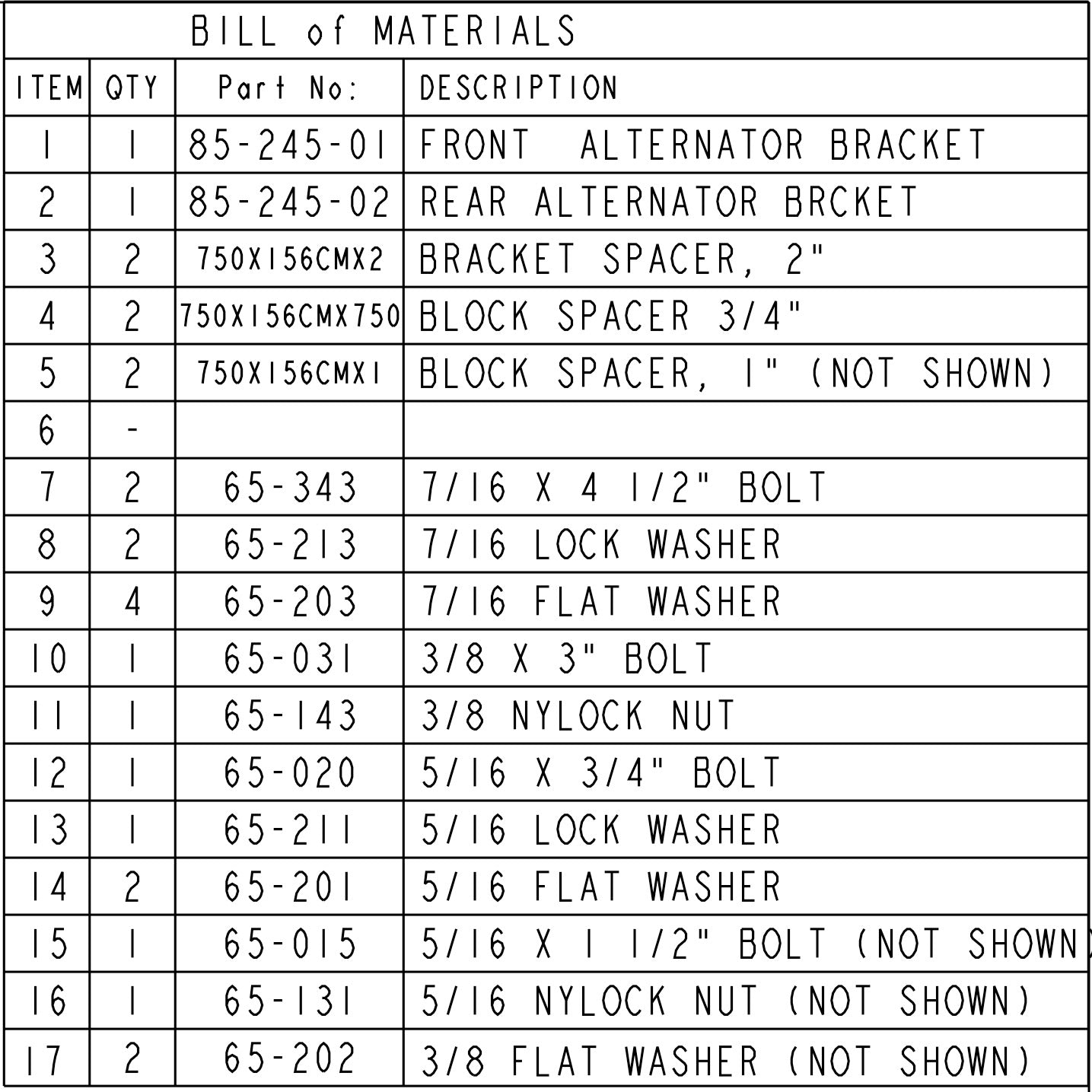 Alternator Mounting Kit for Mini Alternator 6-1/8" Mounting Center BBC