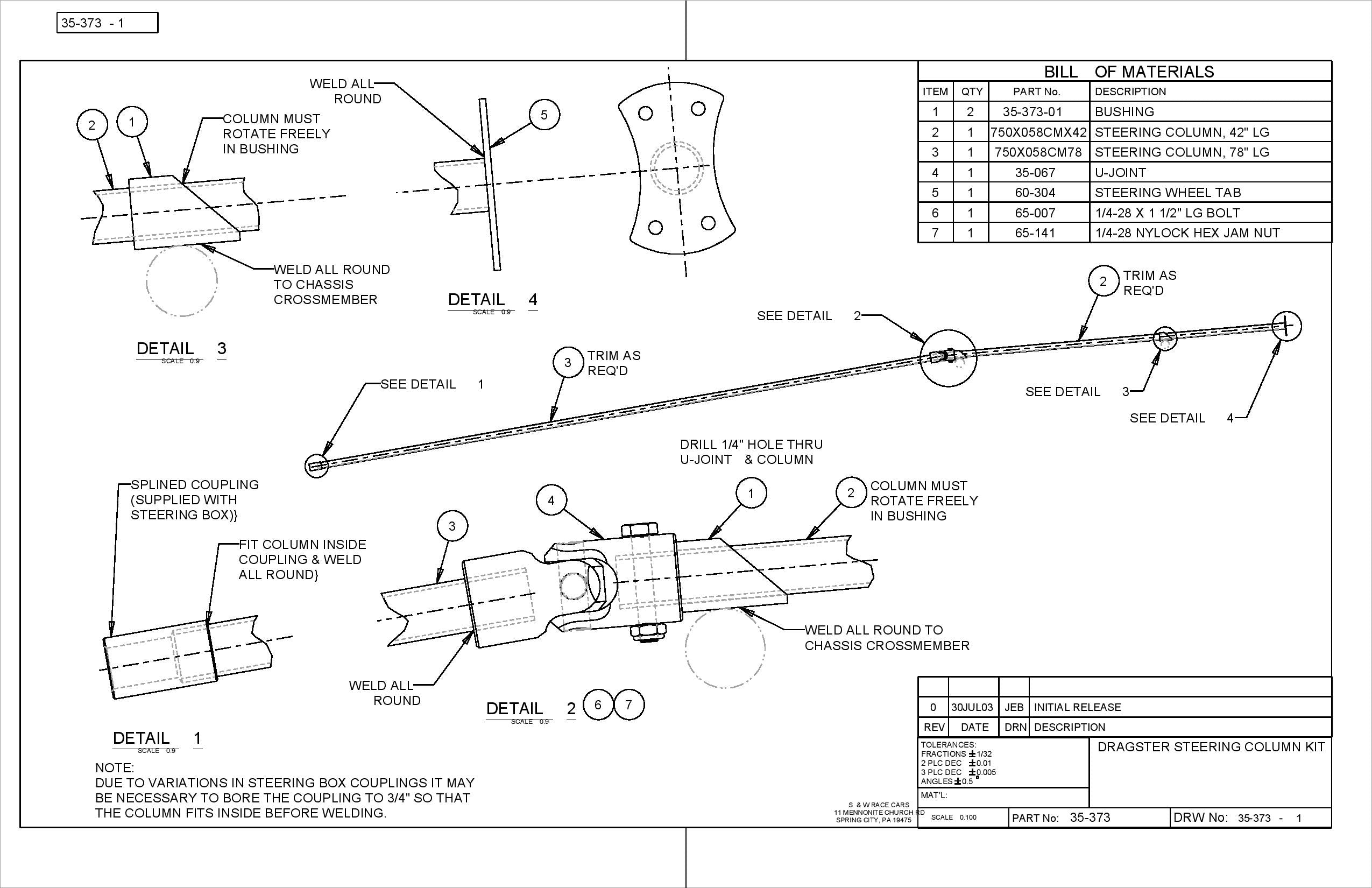 Dragster Steering Column Kit - Rear Engine