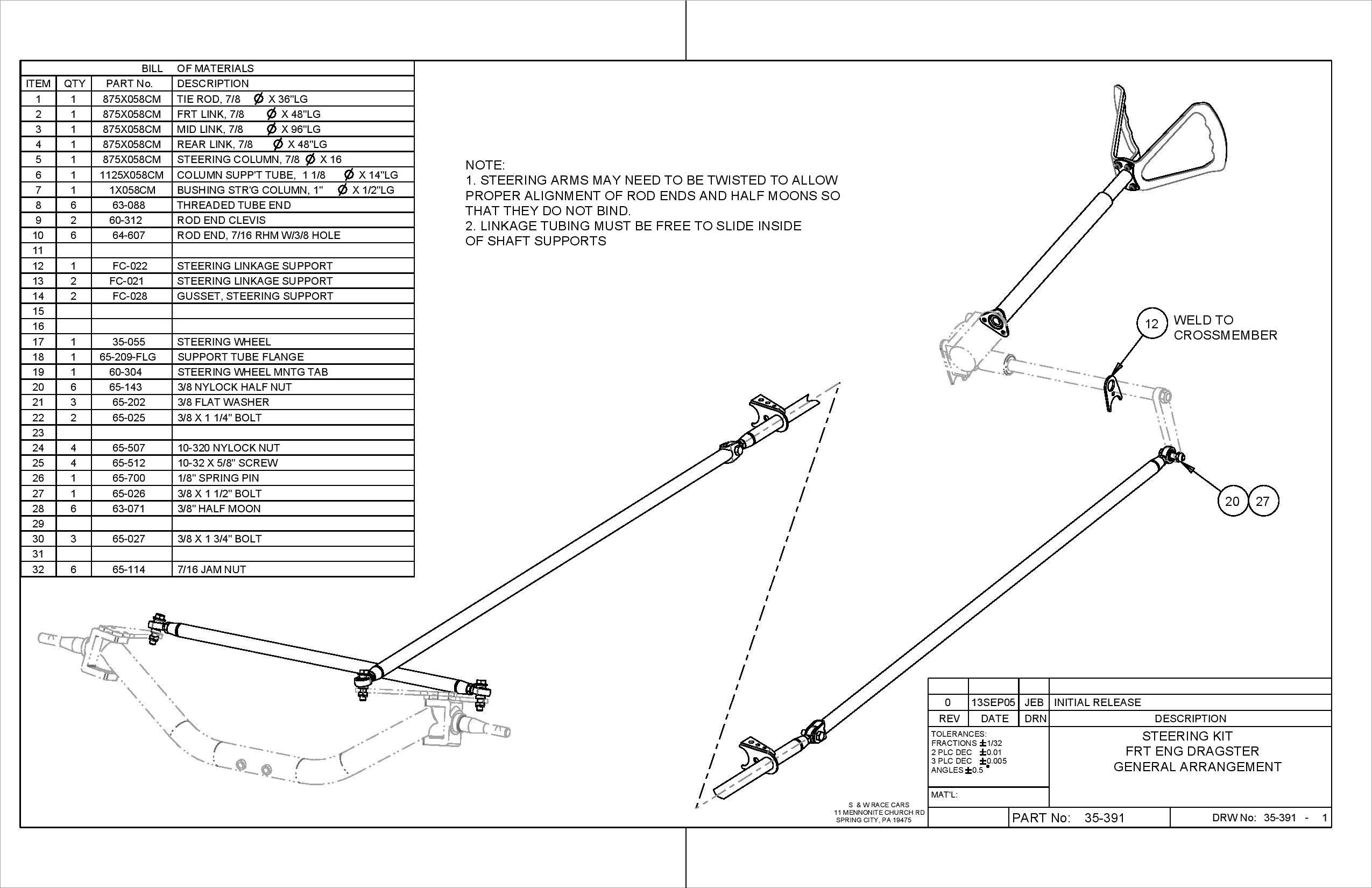 Steering Kit - S&W Front Engine Dragster