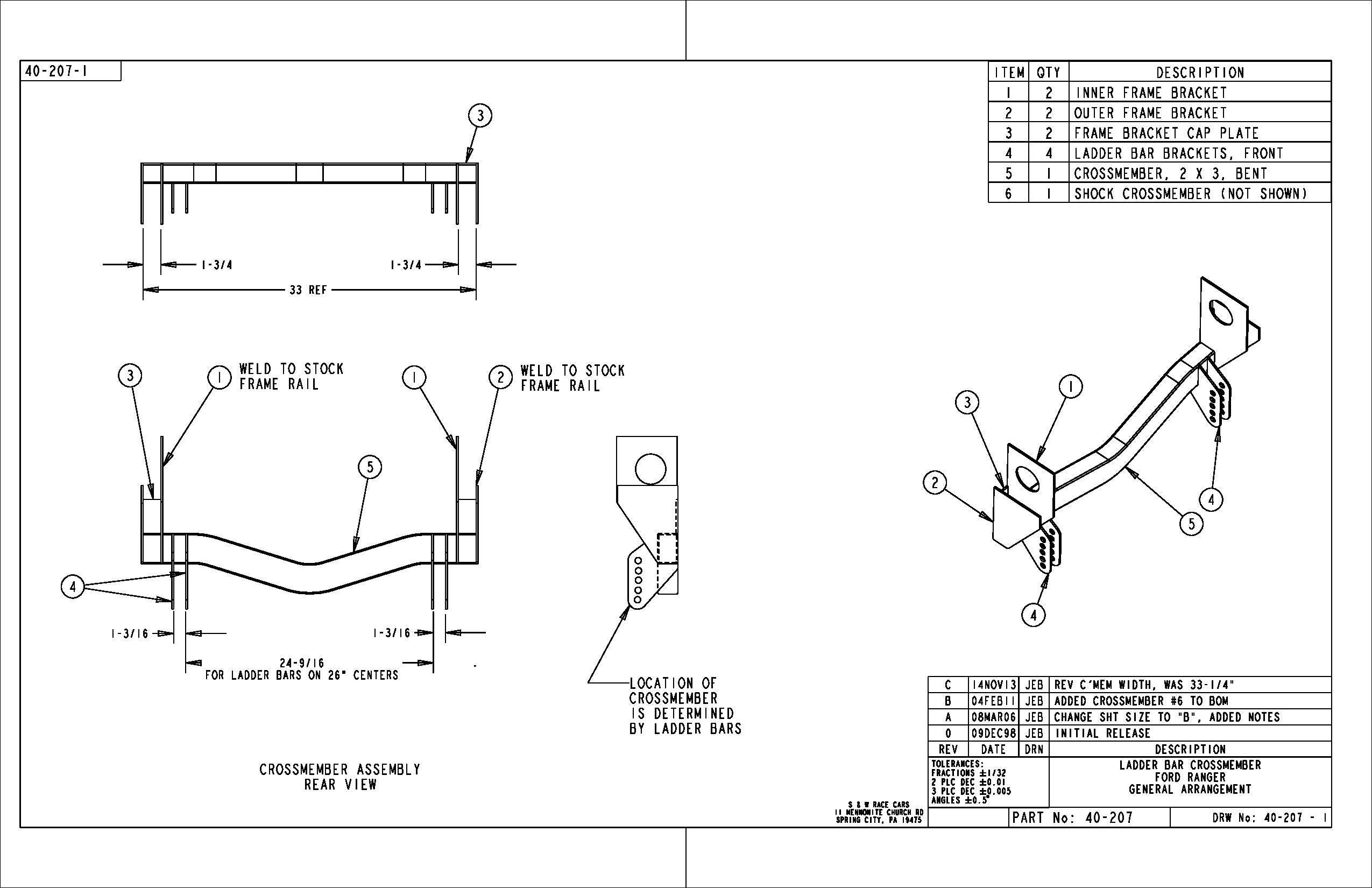 1983-1997 Ford Ranger Ladder Bar Crossmember Kit