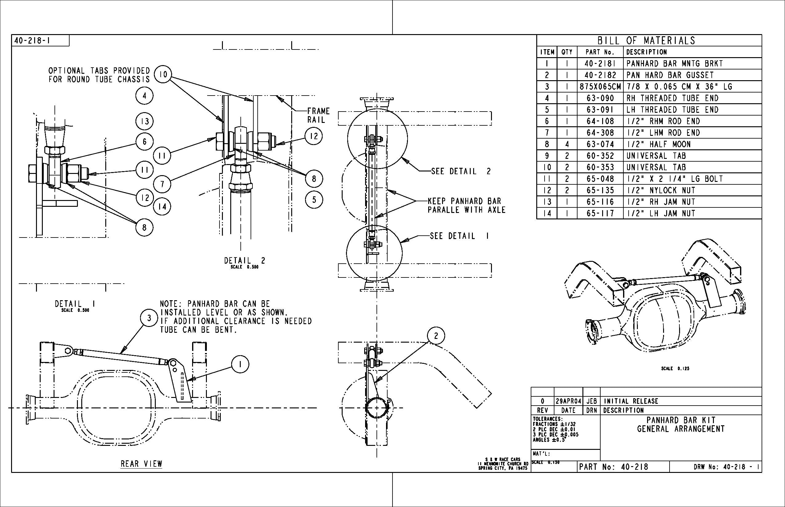 Panhard Bar Kit With Teflon Rod Ends