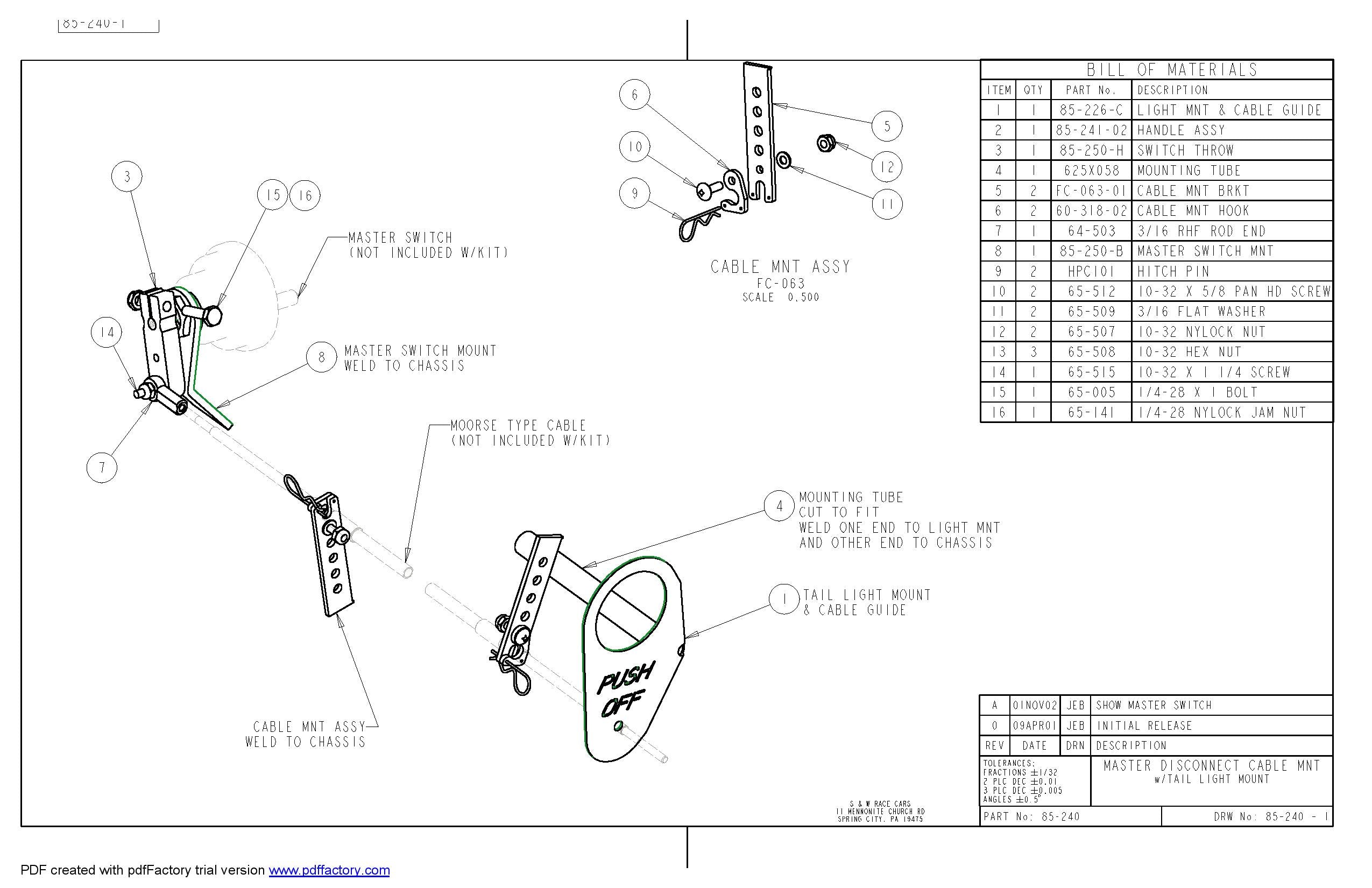 Master Switch Remove Disconnect Kit - With Light Mount