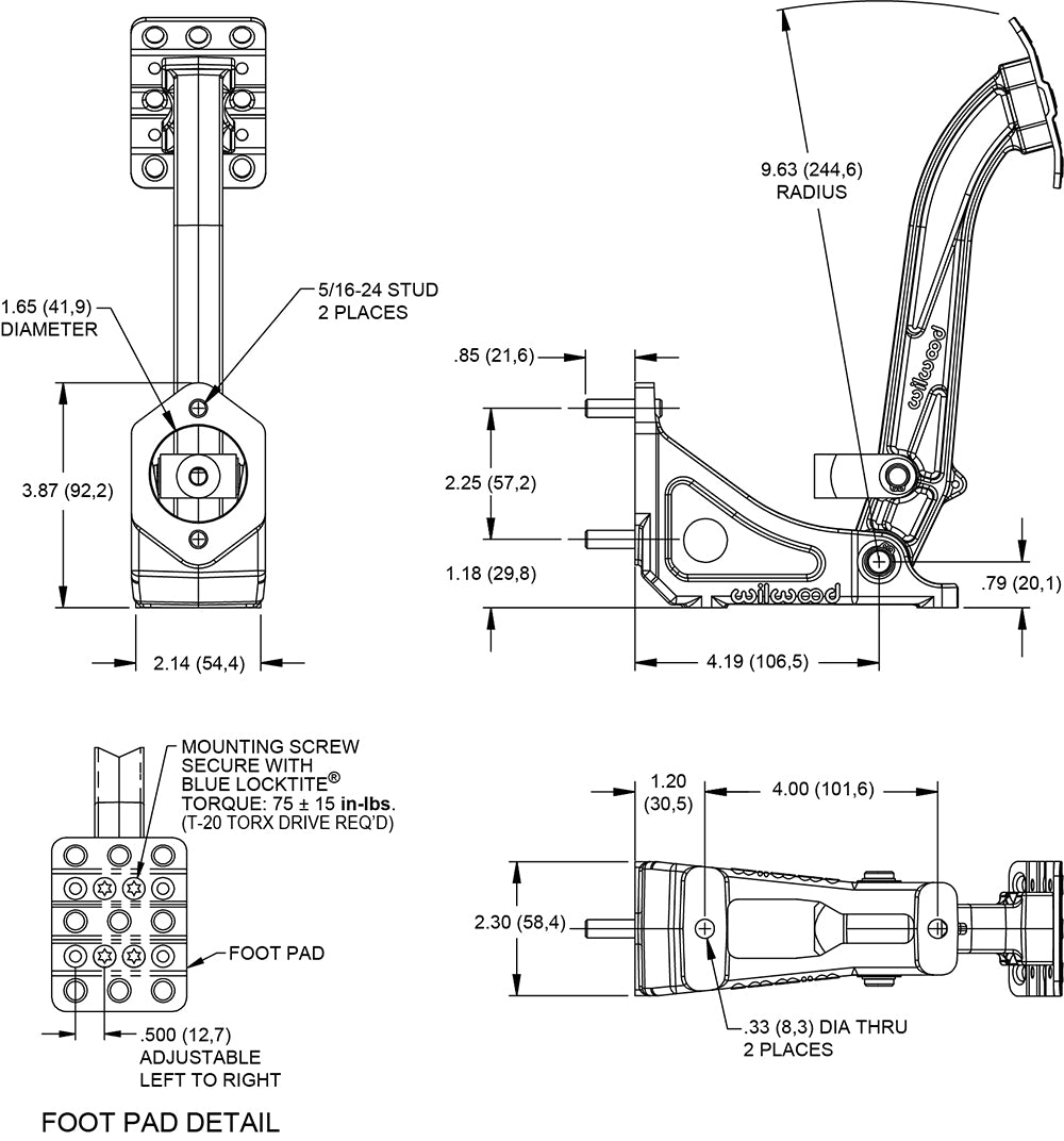 Wilwood Adjustable Single Floor Mount Clutch / Brake Pedal - Floor Mount 6:1