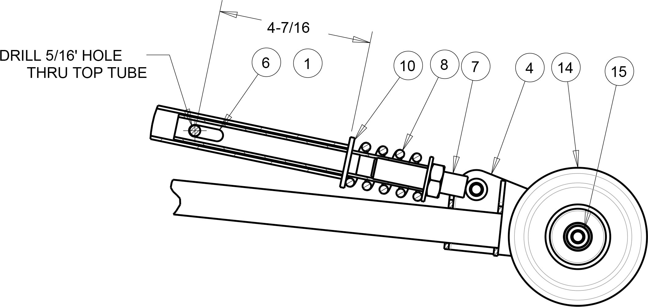 Wheelie Bar Up To 60" Long, Tubular, Spring Loaded, 2x3 Back Brace