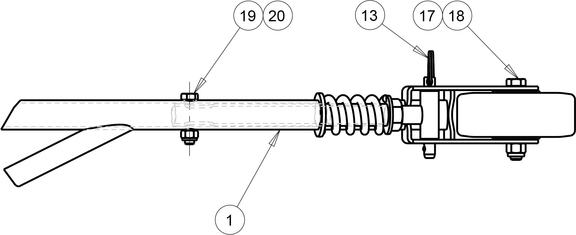 Wheelie Bar Up To 60" Long, Tubular, Spring Loaded, 2x3 Back Brace