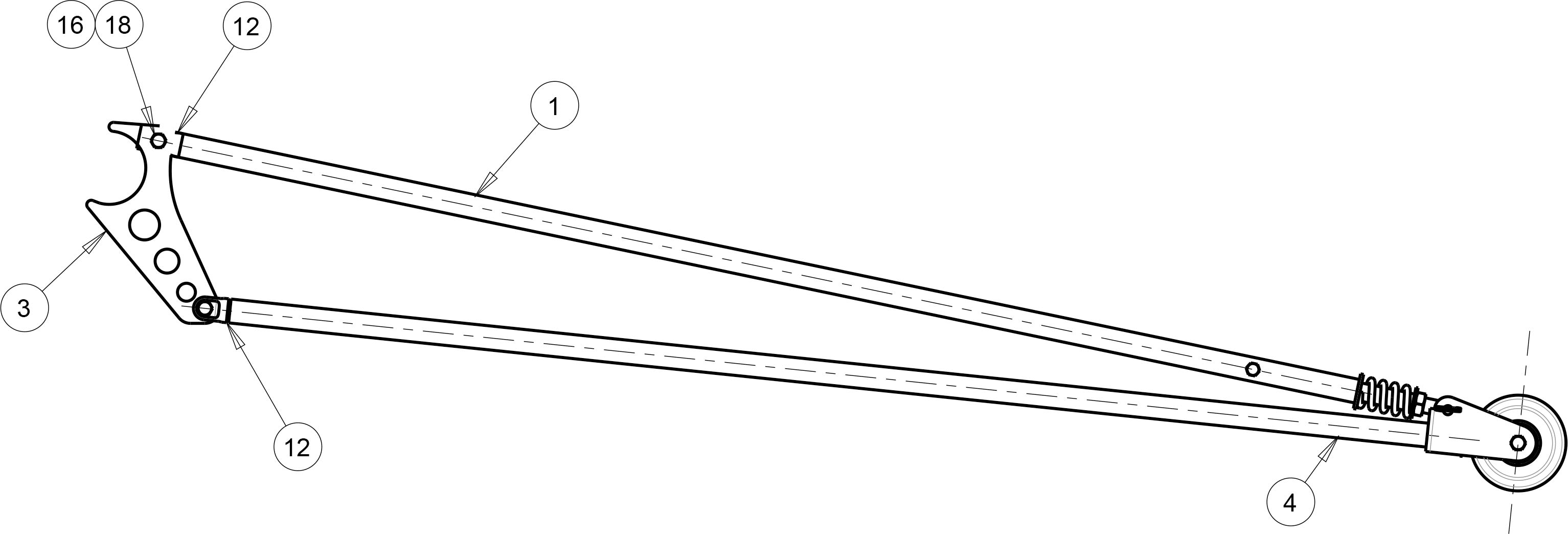 Wheelie Bar Up To 60" Long, Tubular, Spring Loaded, 2x3 Back Brace