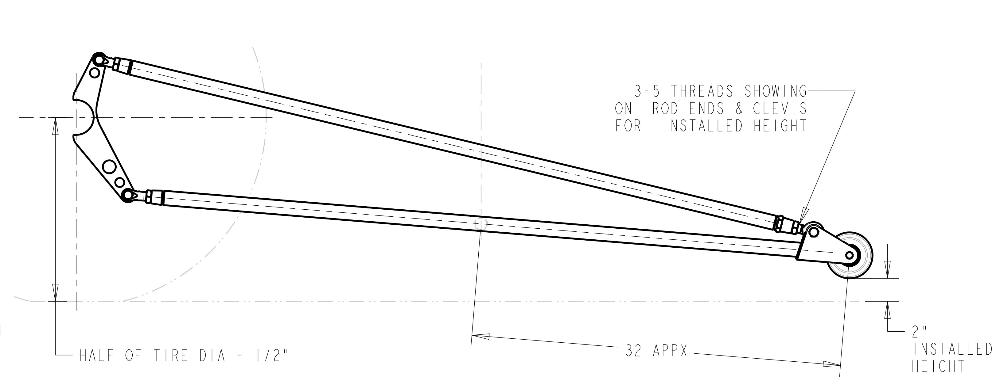 68" Tubular Wheelie Bar Kit for Back Brace Rear, Unwelded