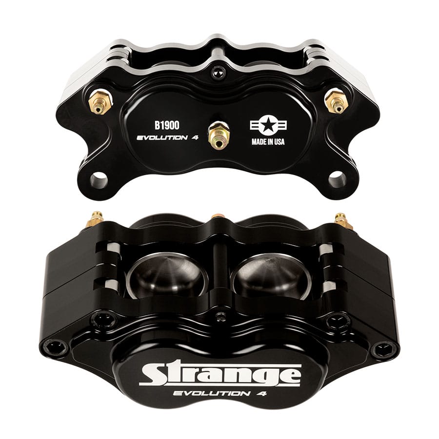 Strange Evolution Dynamic Drive Mount Dual Rear Brakes | For 3.350″ Symmetrical Housing Ends | Evolution S Rotors, 4 Piston Billet Evolution 4 Calipers | With DTC-30 Semi Metallic Pads