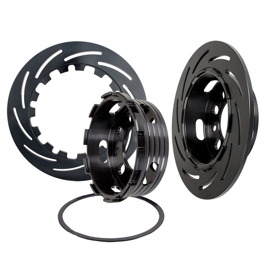 Strange Pro II Front Brake Kit | 1970-1973 Mustang – 4 1/2″ B.C. | 2 Pc Rotors, 4 Piston Calipers & DTC-30 Semi Metallic Pads