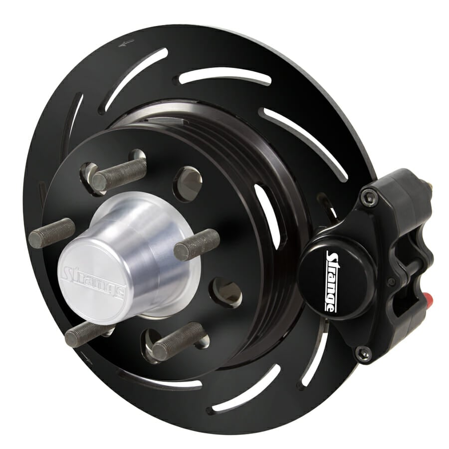 Strange Pro II M/D Front Brake Kit | Strange Aluminum  Struts – 4 3/4″ BC | 2 Pc Rotors, 2 Piston Calipers & Semi Metallic Pads