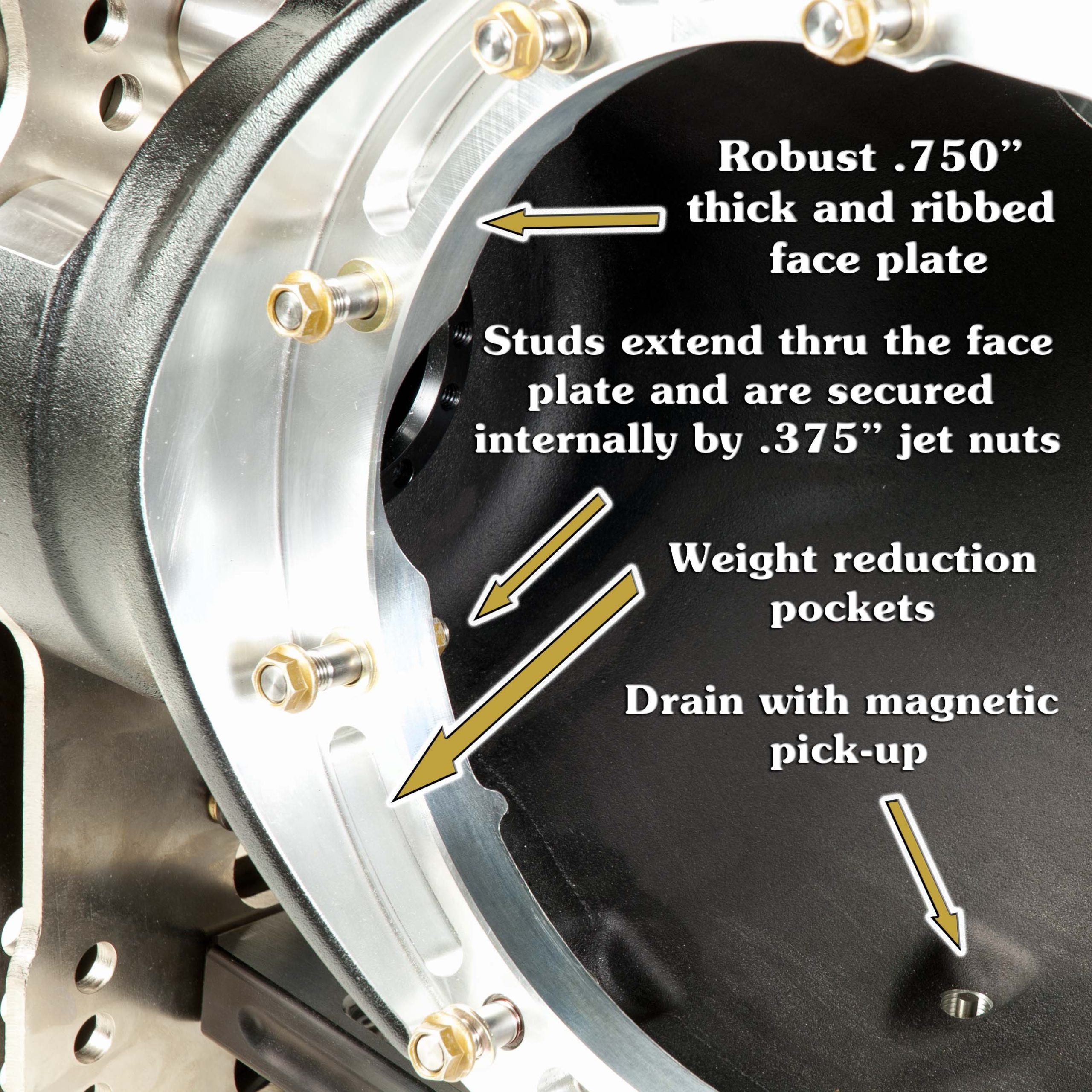 Aluminum 4-Link Housing With Caliper Mounts For 2pc Axles   16″, 17″, 18″, 19″, 20″, 21″, 22″, or 23″ Four Link Centers