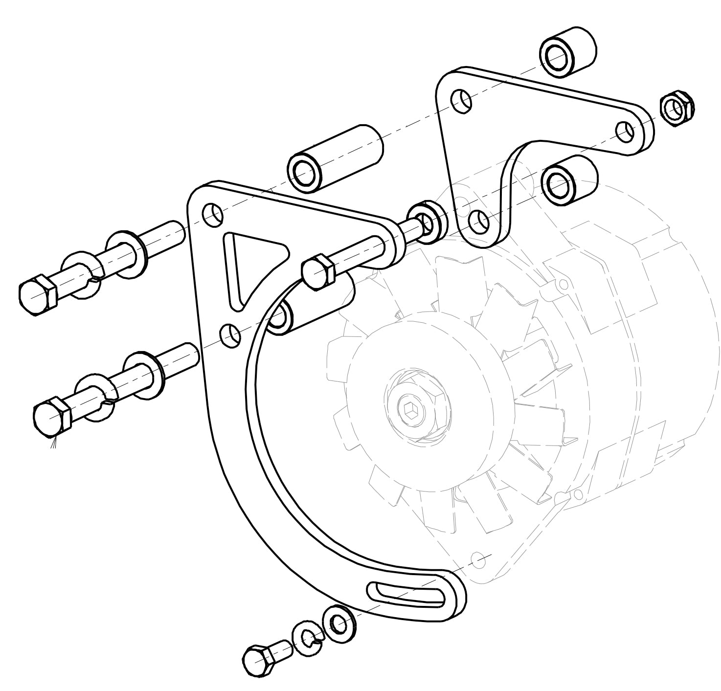 Alternator Mount Kit BBC- For Stock Size GM Alternator, Mounts Lower Left Of Block