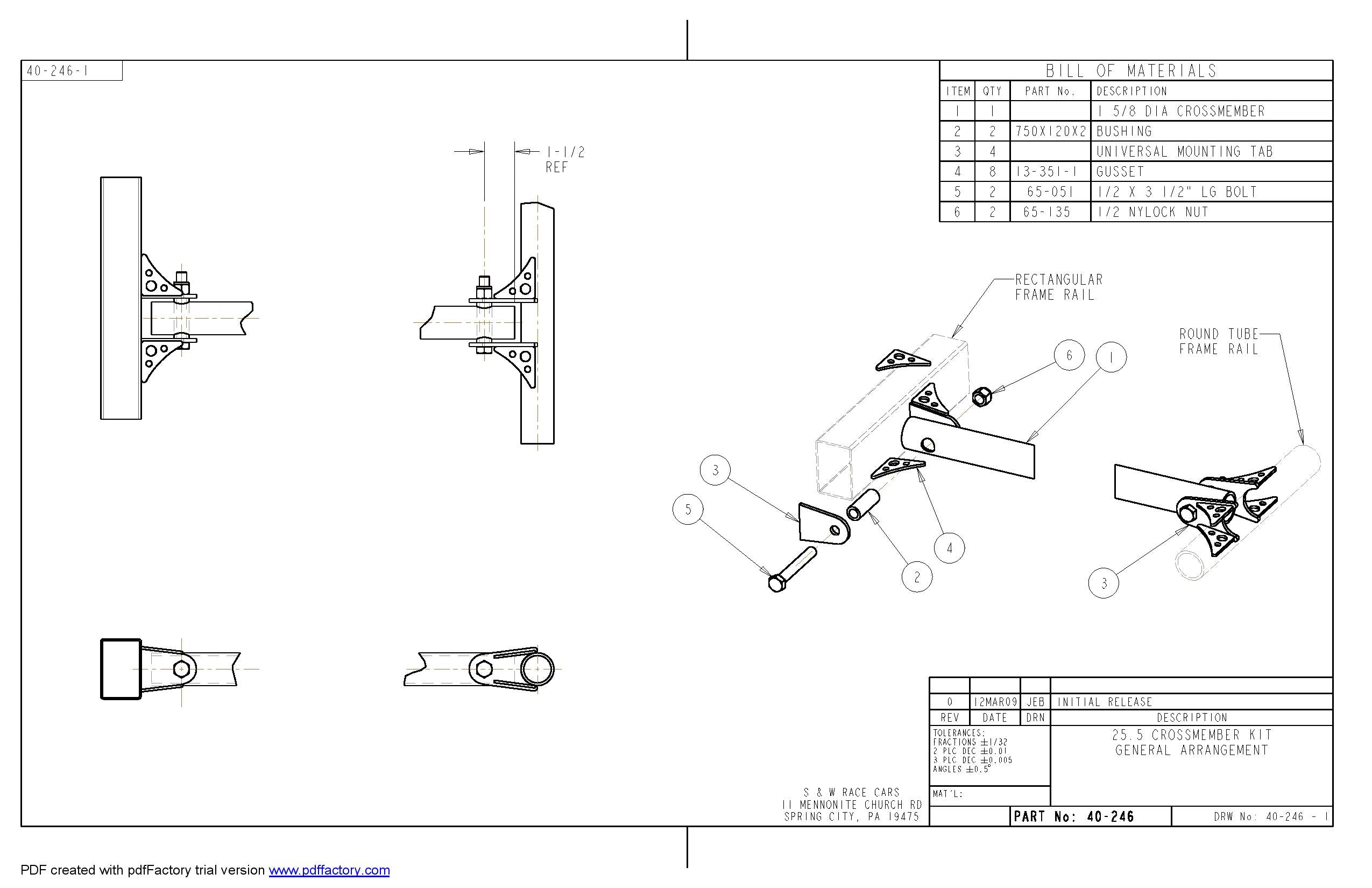 Removable Mild Steel Crossmember Kit  Round Frame Rail