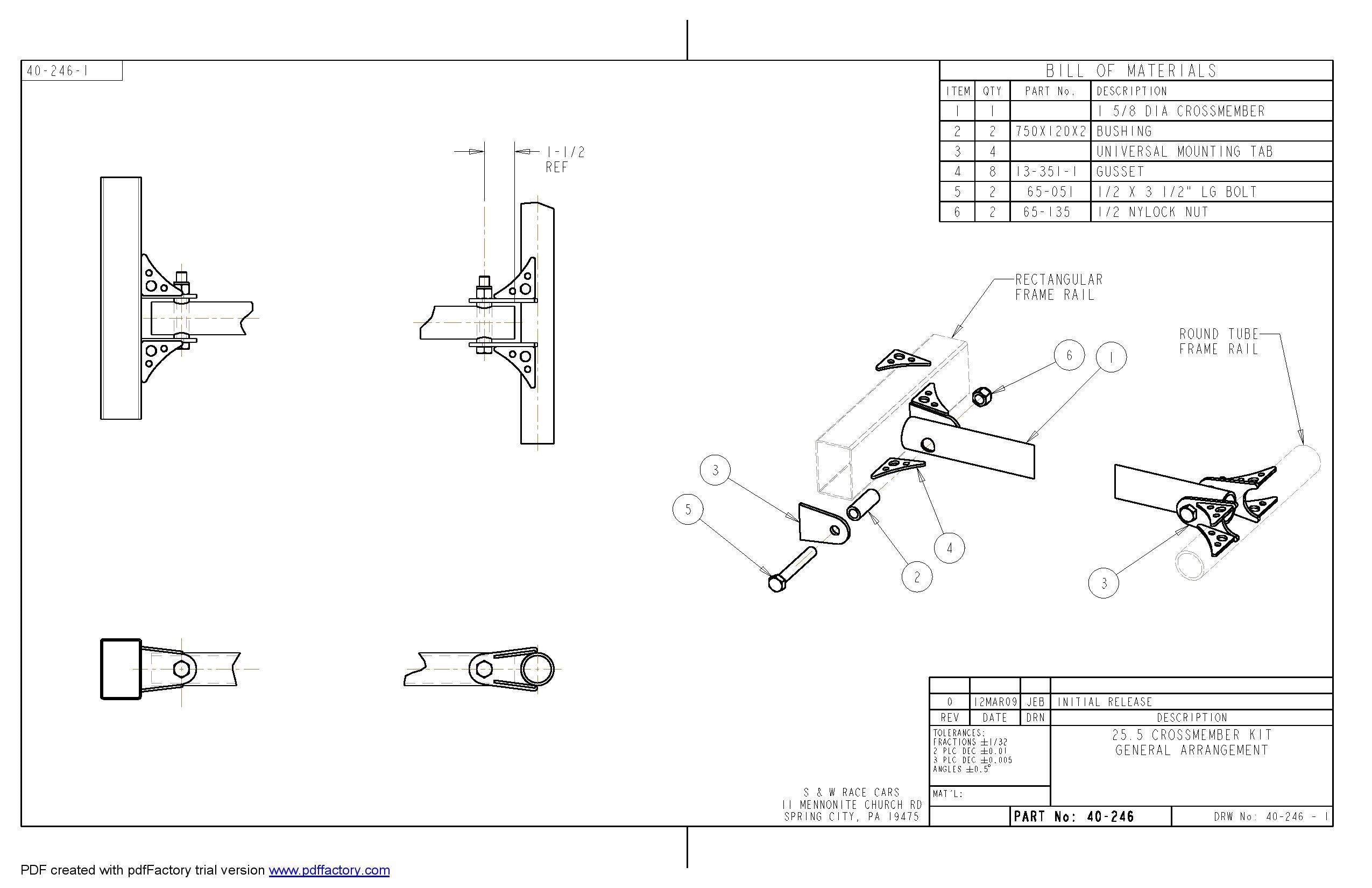 Removable Mild Steel Crossmember Kit  For Rectangular Frame Rails