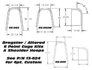 Dragster 6 Point (21" Shoulder Hoop) Roll Bar Kit