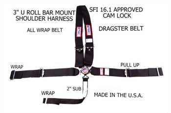 RJS Cam Lock Dragster Seat Belt, All Wrap, 1 Piece Shoulder